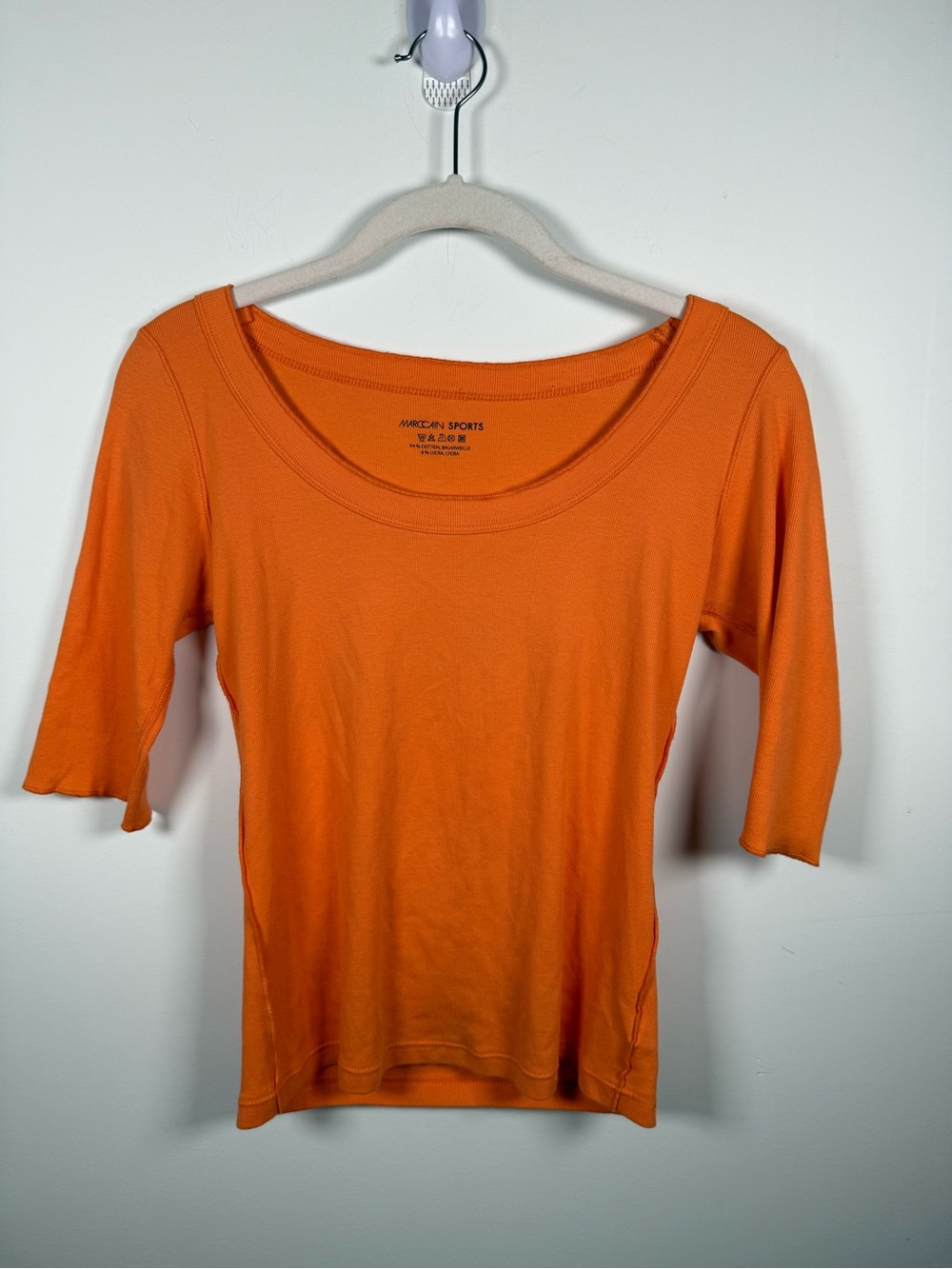 ✨ MARC CAIN SPORTS | 3/4 Sleeve Ribbed Cotton Orange Tee P2P 17” US6